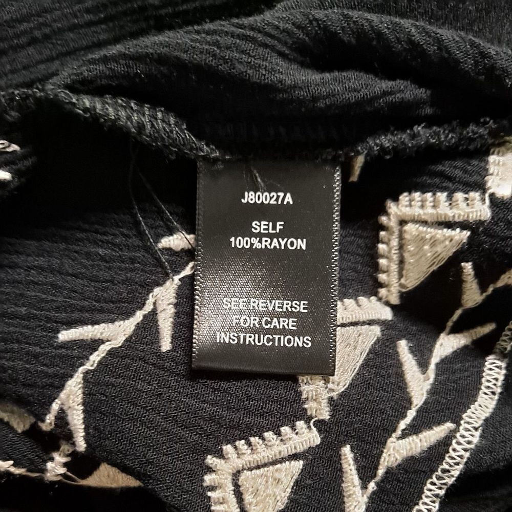 Aakaa Open Front Embroidered Geometric Cover-up Cardigan Black White Medium - Picture 3 of 7